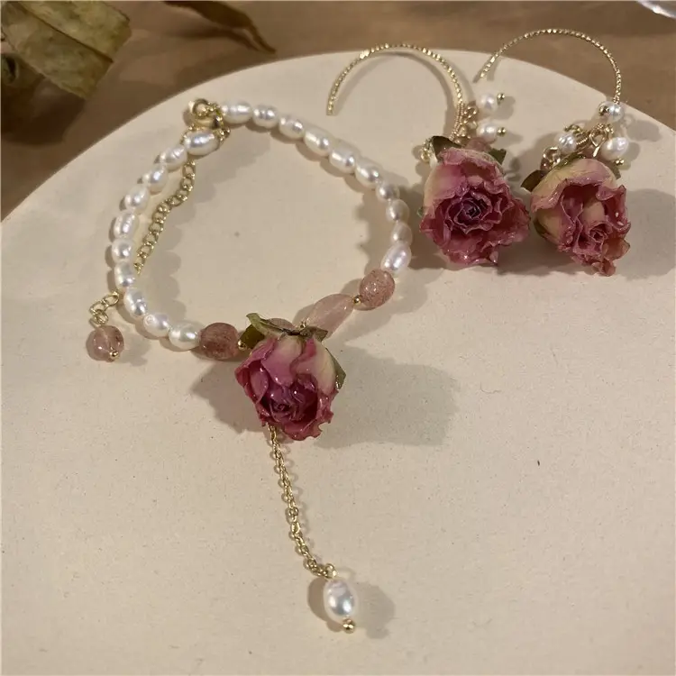 Diezi — Bracelet de perles rétro ajustable pour femmes, Bracelet Vintage avec fleurs séchées, fleurs d'eau douce, nouveau Design