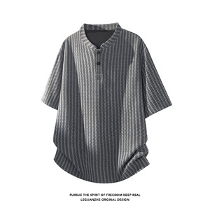 Camiseta de Punto Texturizado con Cuello Redondo para Hombre, Corte Regular, Manga Corta, 100% Algodón, 240g, Estilo Vintage para un Look Urbano - Product Image 3