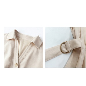 Ivory Linen Cotton Shirt <b>Dress</b> Belted Midi Casual Women <b>Dress</b> Sleeveless Collar Button Front Summer Wear - Product Image 6