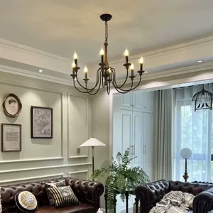 Lustre LED rustique en <span class=keywords><strong>bois</strong></span> vieilli et fer forgé, style campagnard français, avec pampilles en forme de bougies, angle de faisceau 360°, pour salon - Product Image 4