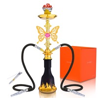 Nouvel ensemble de chicha arabe style papillon à un ou deux tuyaux avec base en verre