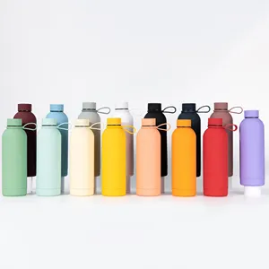 Custom Logo 500ml Eco-Friendly Stainless Steel Vacuum Insulated Water Bottle With Rubber Coating Reusable 18/10 Sport Bottle