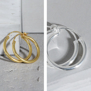 WMYH3004 18K สีเหลืองทองขัดรอบ2.0มิลลิเมตรห่วงต่างหูหลอด925เงินสเตอร์ลิง - Product Image 3