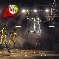 Enseigne néon LED dimmable Dunk Basketball Fire, applique murale alimentée par USB 15,5*12,9 pouces pour Man Cave, chambre et cadeau pour les fans de basketball