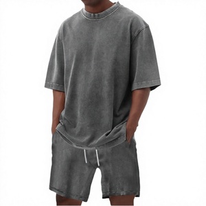 Ensemble d'été deux pièces pour homme OEM, style vintage délavé à l'acide, 280 GSM, 100% coton, comprenant un t-shirt à col rond et manches courtes et un short ample - Product Image 1
