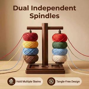 Wooden Yarn Rack Dual Axis Rotating Desktop Storage With <b>Crochet</b> <b>Hook</b> Holder And Scissors Tray For Knitting Crafting - Product Image 2