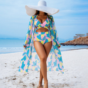 Conjunto de Bikini de 3 Piezas con Push-Up y Estampado Floral para Mujer, RUIQUWIN, Sexy, de Cintura Alta, Triangular, Decorado con Malla, para Vacaciones de Verano en la Playa - Product Image 3