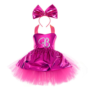 Kızlar Prenses Pembe Bebek İlhamı Tutu Elbise Seti (Fiyonklu Taçlı) Polyester Cadılar Bayramı TV Film Cosplay Sahne Performansı - Product Image 3