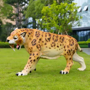 Life Size Statue Simulation Saber Toothed Tiger Large Fiberglass Giant Polyresin Animal Sculpture For Outdoor Garden Decoration