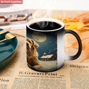 Tasse Magique Thermosensible 11oz en Céramique Noire Givrée avec Motif Chien et Lune - Product Image 5