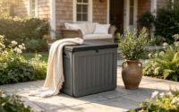 Boîte de rangement pour terrasse en résine résistante aux intempéries de 20 gallons, boîte de rangement en plastique imperméable et durable pour les articles ménagers et de jardin