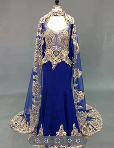 Vino di lusso rosso manica lunga musulmana Dubai Kaftans Pakistani abito da sera abito a sirena in pizzo dorato <span class=keywords><strong>con</strong></span> lungo scialle staccabile - Product Image 6