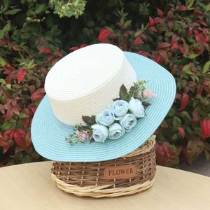 Handmade thanh lịch Flat-Top mũ rơm màu sắc ban đầu-bị chặn hoa hồng thiết kế bên bờ biển bãi biển mặt trời bảo vệ Raffia rơm giản dị - Product Image 4