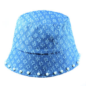 Femmes printemps et été perle conception poncé pêcheur casquettes doux soleil Denim seau chapeaux pour femmes été - Product Image 1