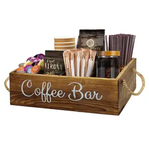 Organizador de café com pequenas divisórias removíveis, acessórios de madeira para bancada, café, bar,