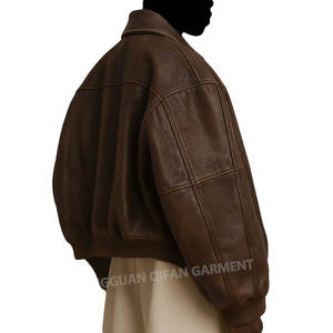 Giacca <span class=keywords><strong>di</strong></span> <span class=keywords><strong>pelle</strong></span> marrone larga con Zip piena girocollo Vintage Casual a manica lunga, giacca <span class=keywords><strong>di</strong></span> <span class=keywords><strong>pelle</strong></span> Bomber in <span class=keywords><strong>pelle</strong></span> - Product Image 3