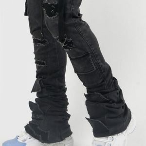 Jeans skinny empilés pour hommes, jeans cargo avec poches, jeans stretch premium délavés et usés pour hommes - Product Image 6