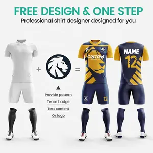 Logo personalizzato con stampa retrò Nevy Blue e Yellow Soccer Shirt Set Youth Football Trining Uniform Jersey Quick Dry Soccer Uniform