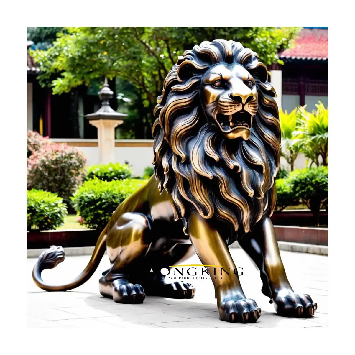 ブロンズの轟音威嚇するライオンの彫刻屋外