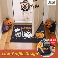 Tapis d'entrée décoratif antidérapant pour Halloween, motif fantômes et citrouilles, à profil bas, lavable, pour les fêtes d'Halloween