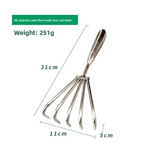 Râteau à coquillages en acier inoxydable avec manche en bois, 5/7 dents, outil de ramassage de coquillages et d'escargots pour la plage et la mer - Product Image 5