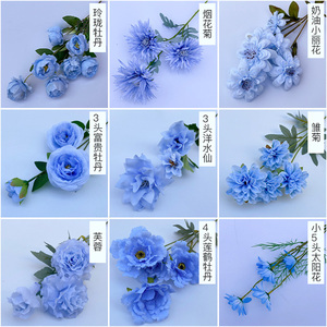 L-BF Vente en gros de fleurs artificielles en soie : roses, tulipes, pissenlits, lilas, marguerites, lys, hortensias, bleuets, décoration de mariage, fausses fleurs bleues - Product Image 5