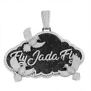 Collier de luxe personnalisé avec pendentif en or rose plaqué argent et moissanite noire, style hip-hop, bijoux de fête, avec diamants - Product Image 1