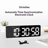 Jam Dinding Digital Layar Besar LED Ultra-HD 16-inci Desain Minimalis Modern Catu Daya Eksternal Waktu Otomatis