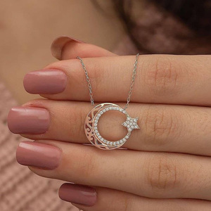 Cadena de Clavícula con Forma de Estrella y Luna, Accesorio de Cuello Coreano Moderno para Mujer, Disponible al por Mayor - Product Image 1