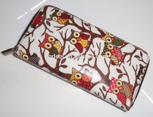कस्टम प्यारा उल्लू मुद्रित टुकड़े टुकड़े में कैनवास यात्रा बटुआ पर्स जिपर के आसपास क्रेडिट कार्ड धारक आयोजक - Product Image 2