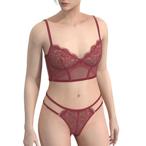 Benutzer definierte Damen Satin BH und Slip Set Hot Sexy Stickerei Dessous für Damen - Product Image 2