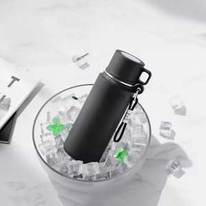 Bouteille d'eau isotherme à double paroi en acier inoxydable 304 de 1 L avec mousqueton et cordon, thermos portable pour l'extérieur - Product Image 1