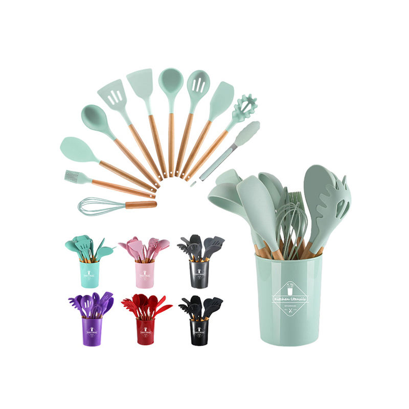 12 pezzi accessori in Silicone da cucina strumenti utensili da cucina Set di utensili da cucina in Silicone con manico in legno