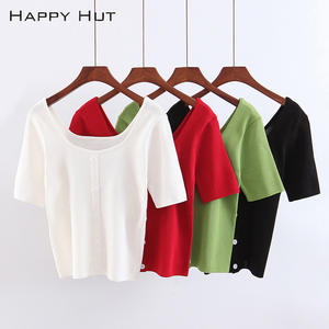 แฮปปี้ ฮัทเสื้อถักผู้หญิงไซส์ใหญ่ แขนสั้น สีพื้น วิสโคส N7057 - Product Image 2