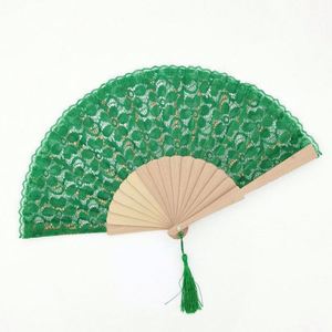 Éventails pliants décoratifs promotionnels à motifs pour la danse, en dentelle et soie, couleur unie, pour mariage, sculptures et figurines - Product Image 5