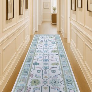 Tappeto Vintage Turco con Motivi Floreali in Tonalità Pastello e Verde Crema, Moderno ed Elettrocclesiastico, Lavabile, Piccolo Tappeto Decorativo per Camera da Letto, Cucina, Bagno - Product Image 1