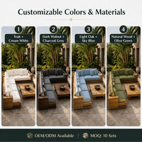 Ensemble de canapés d'extérieur en teck moderne, meubles de jardin écologiques de luxe avec coussins imperméables pour hôtel, patio, jardin, villa