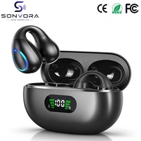 Earbud Nirkabel YYK-Q71 Model Jepit Telinga, Tahan Air IPX7, Bass HIFI, Layar Daya Digital LED, Earphone Open Ear untuk Olahraga dan Workout