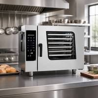 Horno Combinado Comercial de 6 Bandejas con Limpieza Automática, Sonda para Carne, Vaporización, Horneado, Convección por Aire Caliente y Velocidad del Viento Ajustable