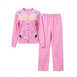 Conjunto de Dos Piezas de Punto Rosa para Mujer, Cárdigan de Manga Larga con Apliques y Pantalones, Atuendo Informal de Color Sólido - Product Image 3