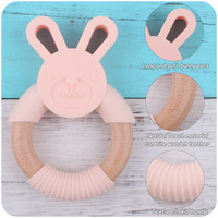 Anneau de dentition unisexe pour bébé en silicone souple avec bracelet en bois de hêtre (abeille/lapin), jouet lavable antibactérien de qualité alimentaire