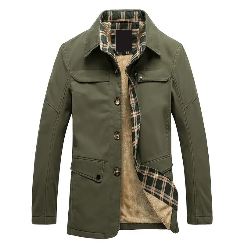 Custom Men Long Coat Army Green Cotton Fleece Jacket Winter Warm Coat Windbreaker Clothes Men Clothing Casual Tops