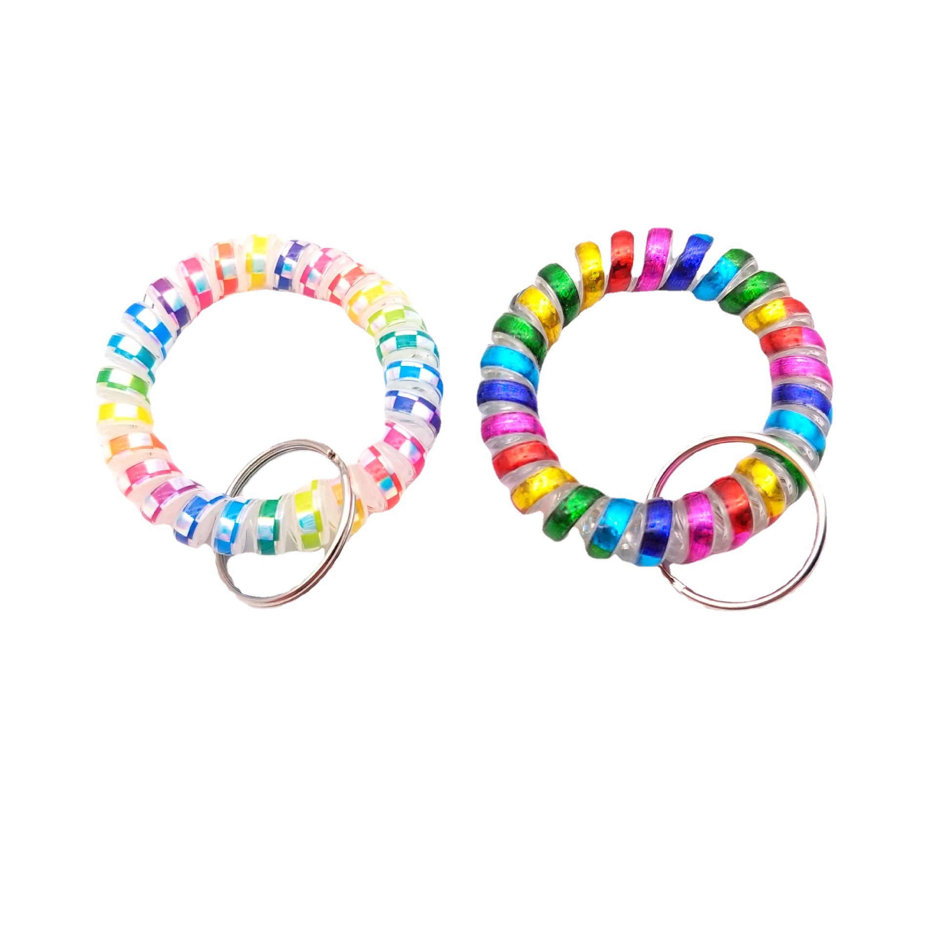 Chaveiro espiral colorido bobina chaveiros laços de cabelo pulseira de plástico bobina de pulso cabo de telefone faixa de pulso enrolado laços de cabelo