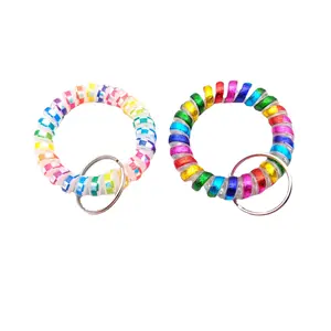 Coloré spirale porte-clés bobine porte-clés cheveux cravates en plastique Bracelet poignet bobine téléphone cordon poignet bande poignet enroulé cheveux cravates