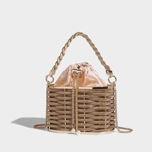 Party fashion item <b>gold</b> drawstring braided <b>bag</b> - Product Image 2