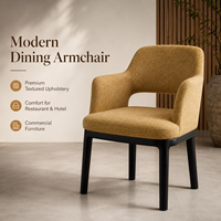 Ensembles de tables de restaurant avec revêtement texturé moutarde, accoudoirs ouverts, pieds noirs, design moderne européen pour appartement, hôtel, restaurant