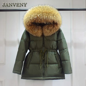 JANVENY Parka Invernale da Donna con Vera Pelliccia di Procione, Piumino Spesso Soffice e Caldo con Vita Regolabile, Cappotto Impermeabile in Piuma d'Anatra - Product Image 5