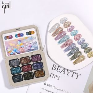 HONEY GIRL Professional Salon DIY UV Nail Polish Set Nine-Grid Pallet <span class=keywords><strong>Palette</strong></span> Soak-Off Diseñador francés LED Platinum Painting Gel - Product Image 1