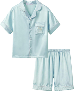 Pyjama pour enfants filles ensemble personnalisable confortable <span class=keywords><strong>été</strong></span> Satin pyjamas pour filles bébé filles chemise Shorts boutonné PJ ensembles - Product Image 5