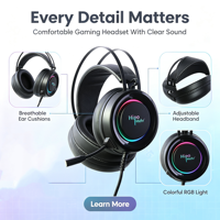 Casque de jeu filaire RGB OEM ODM avec micro et bandeau supra-auriculaire USB 3,5 mm